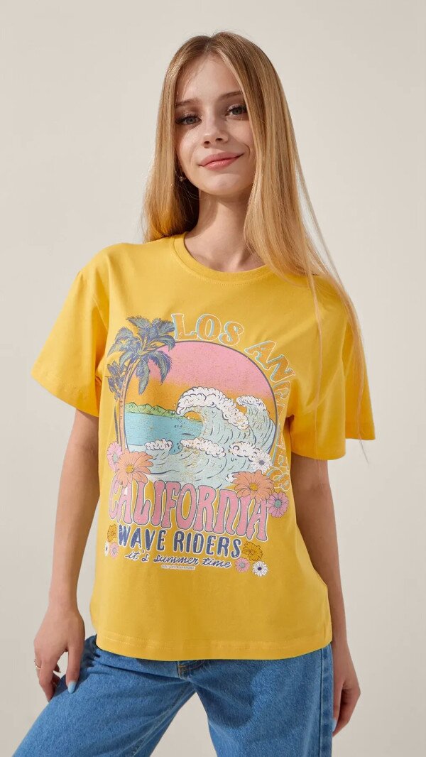 Футболка з принтом для дівчинки LAWA P-GB02319 164 см Жовтий shop (2000999189739)  Фото №0