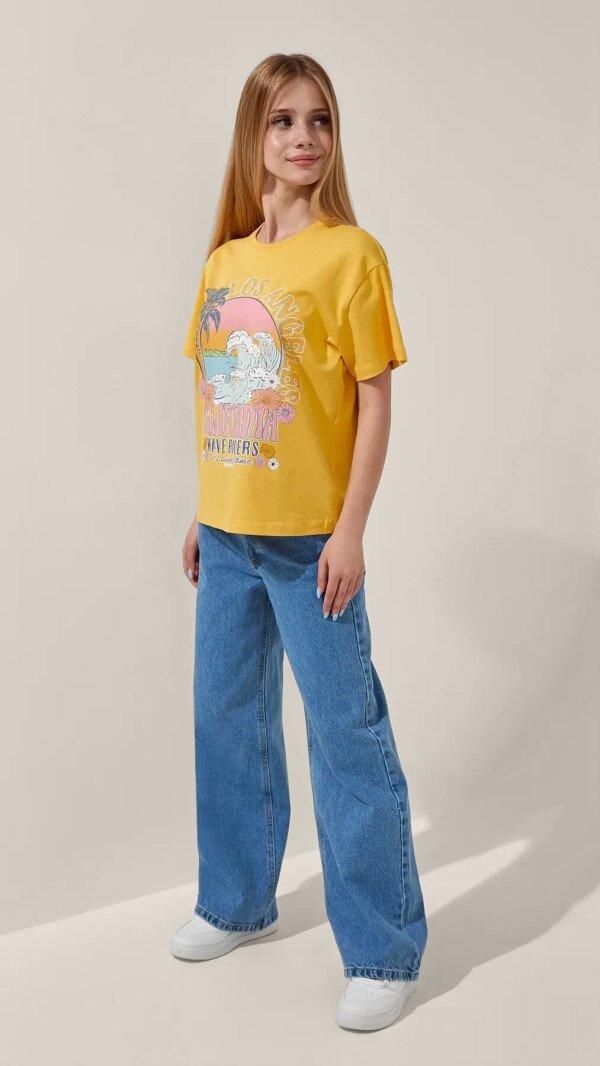 Футболка з принтом для дівчинки LAWA P-GB02319 164 см Жовтий shop (2000999189739)  Фото №3