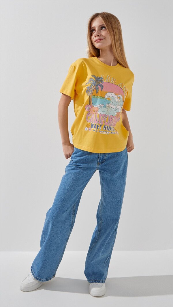 Футболка з принтом для дівчинки LAWA P-GB02319 134 см Жовтий shop (2000999189685)  Фото №2