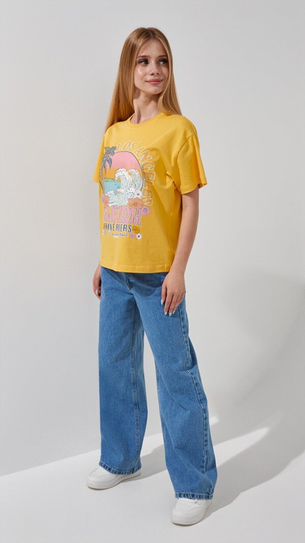 Футболка з принтом для дівчинки LAWA P-GB02319 134 см Жовтий shop (2000999189685)  Фото №4