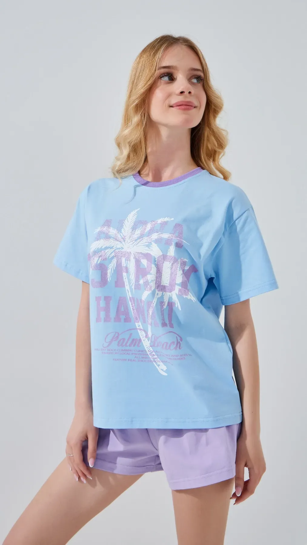 Футболка з принтом для дiвчинки LAWA P-GB02321 134 см Блакитний shop (2000999291593)  Фото №1