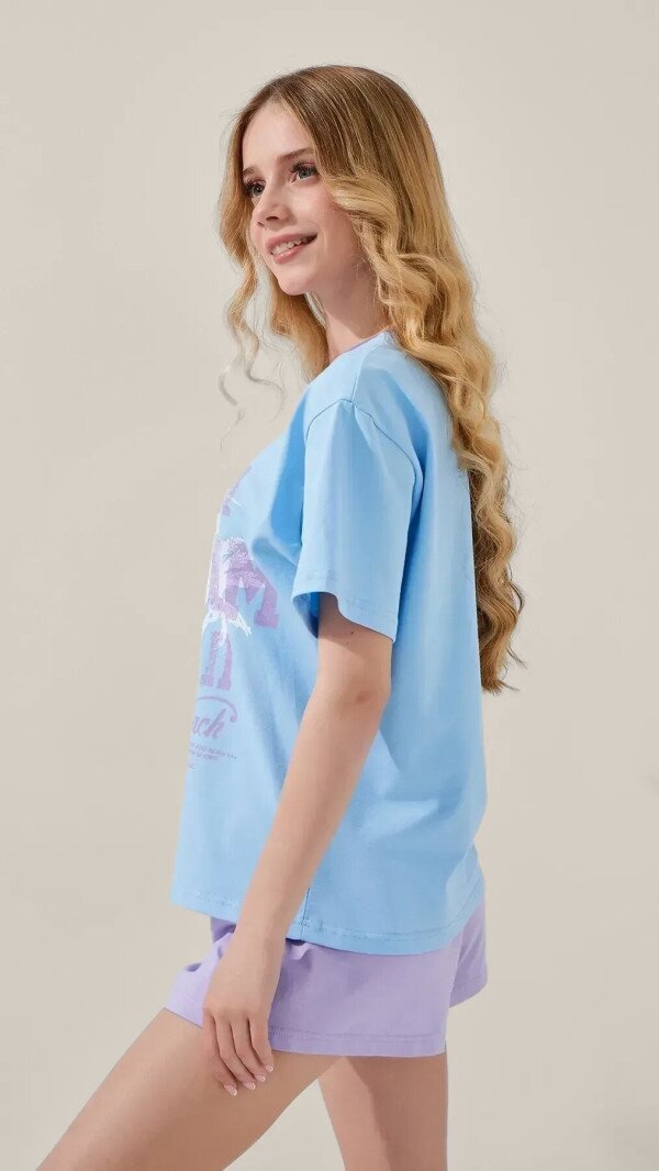 Футболка з принтом для дiвчинки LAWA P-GB02321 158 см Блакитний shop (2000999215131)  Фото №3