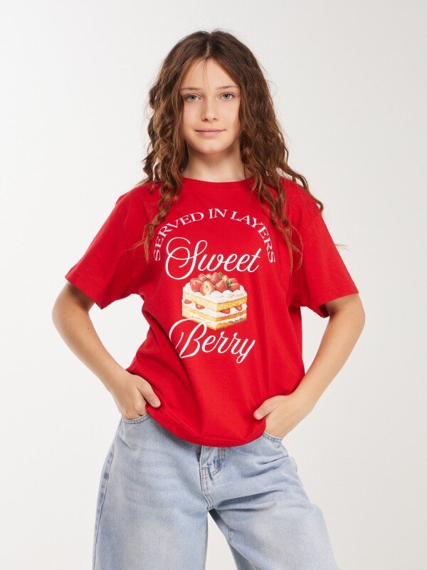 Футболка з принтом для дiвчинки LAWA P-GB02351 134 см Червоний shop (2000999615412)  Фото №1
