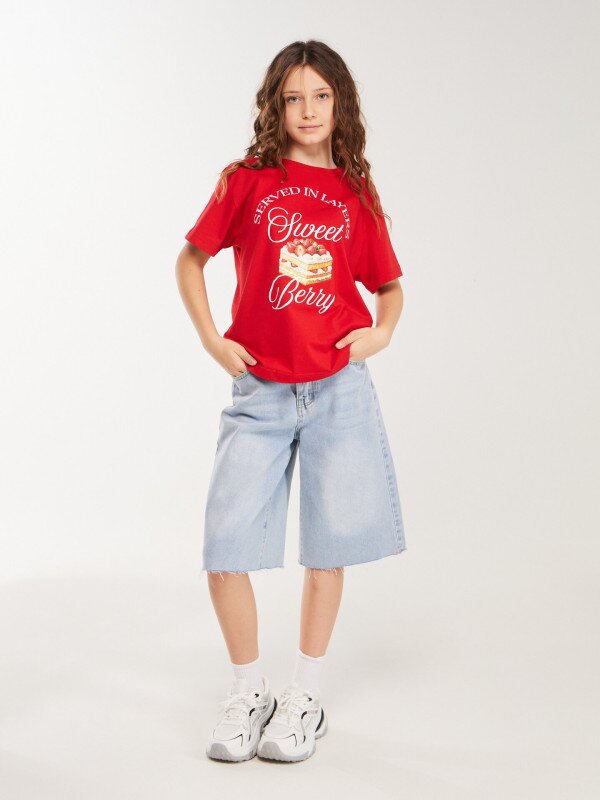 Футболка з принтом для дiвчинки LAWA P-GB02351 134 см Червоний shop (2000999615412)  Фото №2