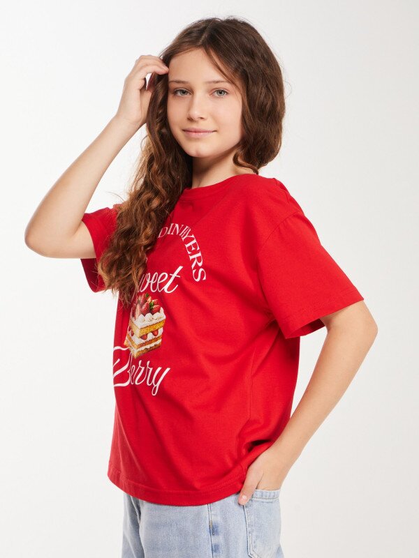 Футболка з принтом для дiвчинки LAWA P-GB02351 134 см Червоний shop (2000999615412)  Фото №3