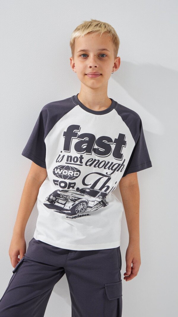 Футболка з принтом для хлопчика LAWA P-BB02318 164 см Графітовий shop (2000999239724)  Фото №1
