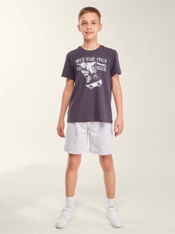 Футболка з принтом для хлопчика LAWA P-BB02345 146 см Графітовий shop (2000999633294)  Фото №1