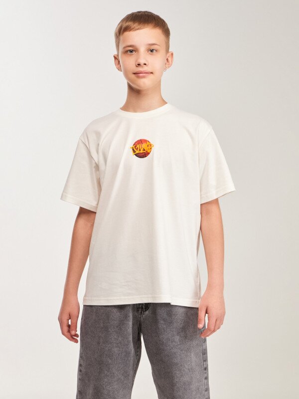 Футболка з принтом для хлопчика LAWA P-BB02349 140 см Молочний shop (2000999633096)  Фото №1