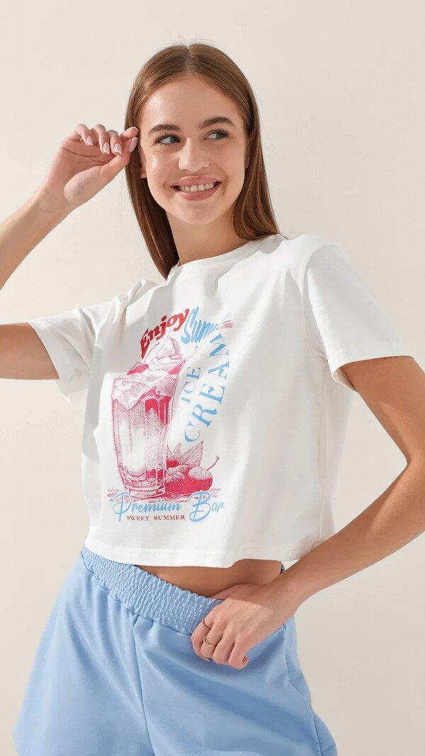 Футболка з принтом Enjoy Summer жіноча  LAWA P-WB02401 L Молочний shop (2000999215360)  Фото №1