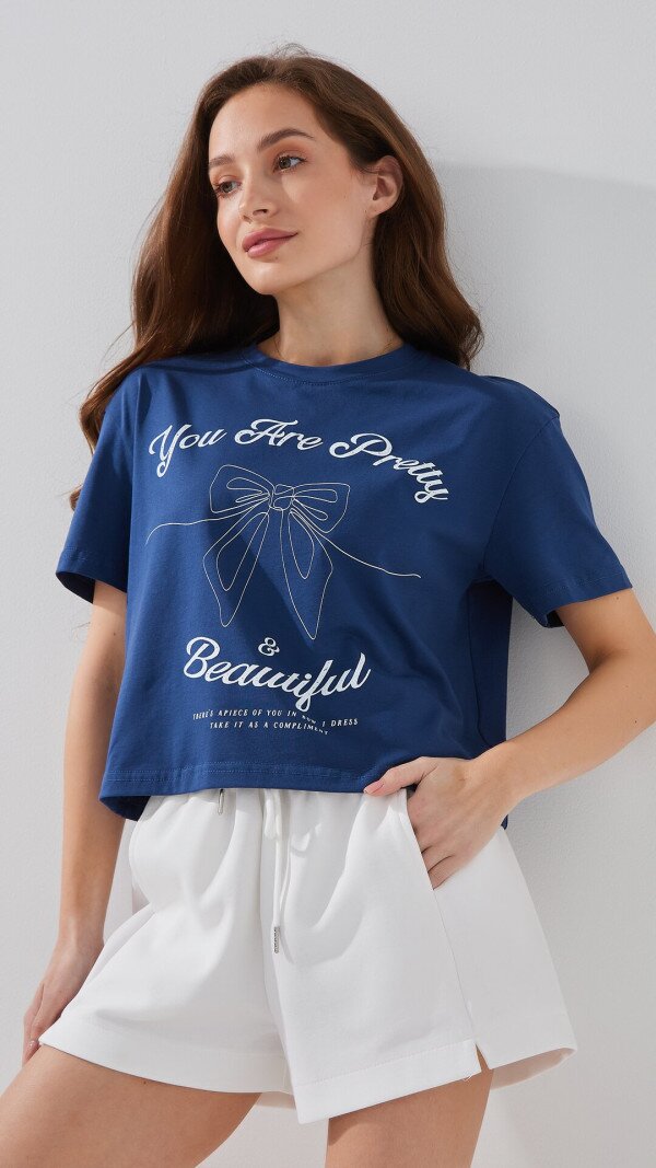 Футболка з принтом YoU are pretty жіноча  LAWA P-WB02395 XS Синій shop (2000999173462)  Фото №4