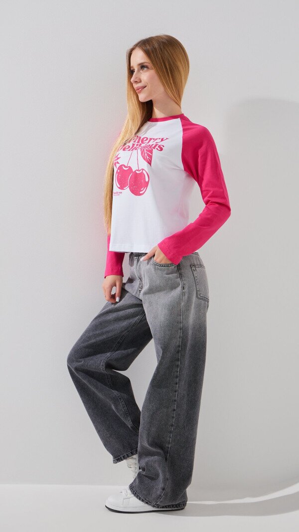 Лонгслів з принтом для дівчинки LAWA P-GB02334 134 см Біло-малиновий shop (2888000019219)  Фото №4