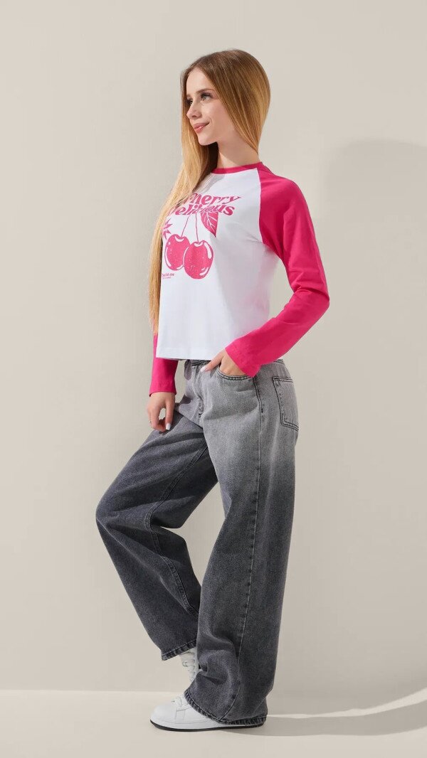 Лонгслів з принтом для дівчинки LAWA P-GB02334 146 см Біло-малиновий shop (2888000019233)  Фото №3