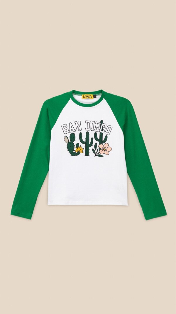 Лонгслів з принтом для дівчинки LAWA P-GB02335 134 см Біло-зелений shop (2000999301049)  Фото №1