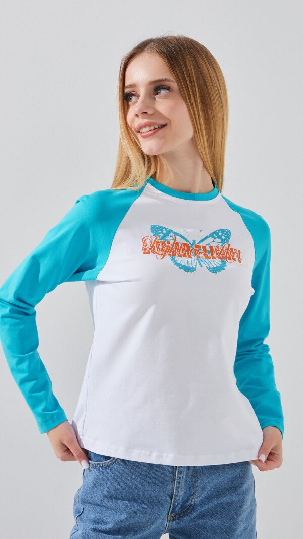 Лонгслів з принтом для дівчинки LAWA P-GB02336 134 см Біло-бірюзовий shop (2888000019370)  Фото №1