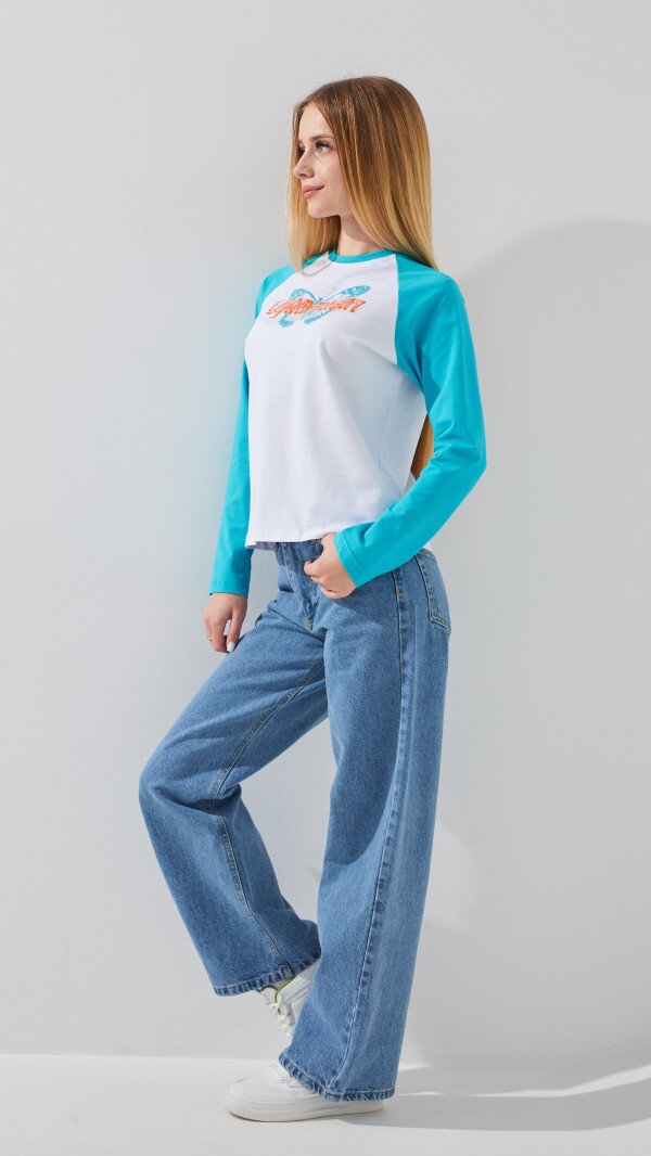 Лонгслів з принтом для дівчинки LAWA P-GB02336 134 см Біло-бірюзовий shop (2888000019370)  Фото №4