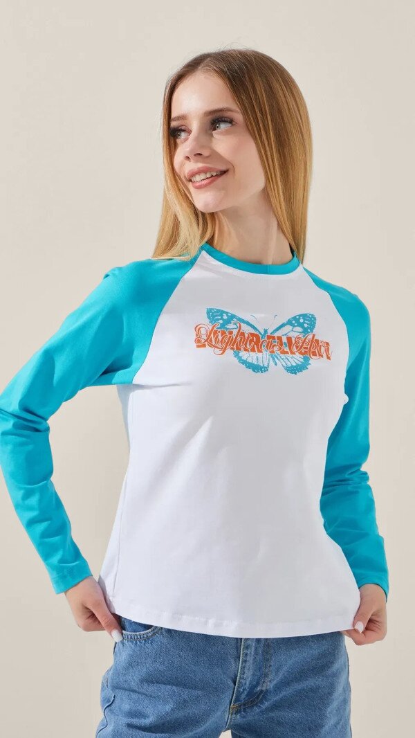 Лонгслів з принтом для дівчинки LAWA P-GB02336 134 см Біло-бірюзовий shop (2888000019370)  Фото №0