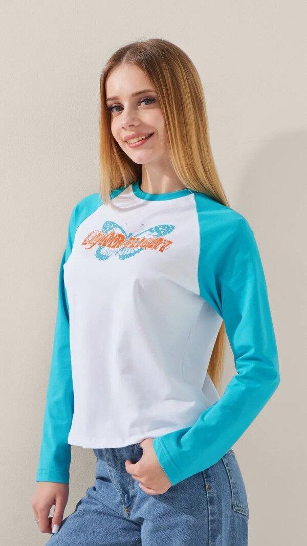 Лонгслів з принтом для дівчинки LAWA P-GB02336 134 см Біло-бірюзовий shop (2888000019370)  Фото №2