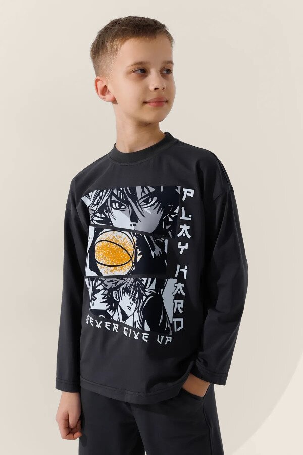 Лонгслів з принтом для хлопчика LAWA P-BB02309 128 см Графітовий shop (2000991042889)  Фото №0