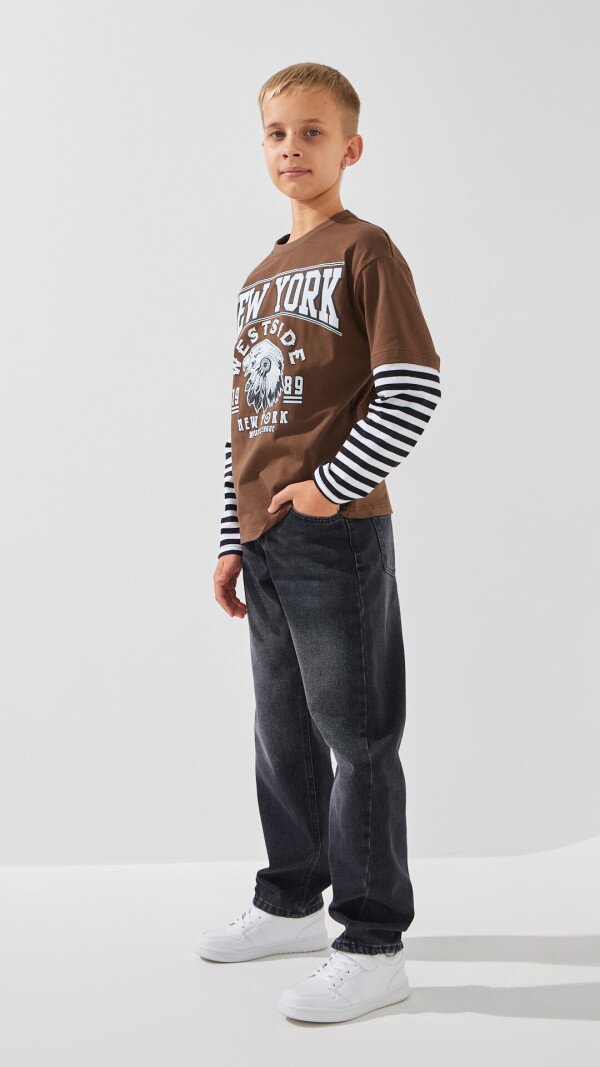 Лонгслів з принтом для хлопчика LAWA P-BB02326 134 см Коричневий shop (2000999307409)  Фото №2