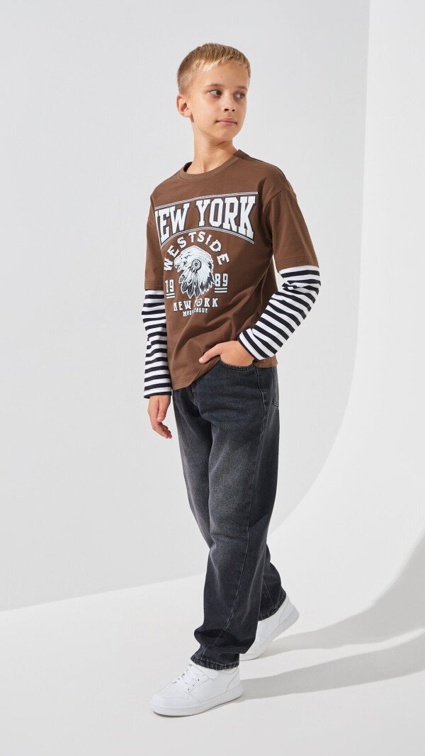 Лонгслів з принтом для хлопчика LAWA P-BB02326 134 см Коричневий shop (2000999307409)  Фото №4