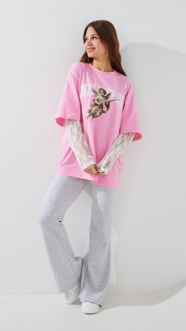 Лонгслів з принтом жіночий LAWA P-WT02312 S/M Рожевий shop (2000999529191)  Фото №2