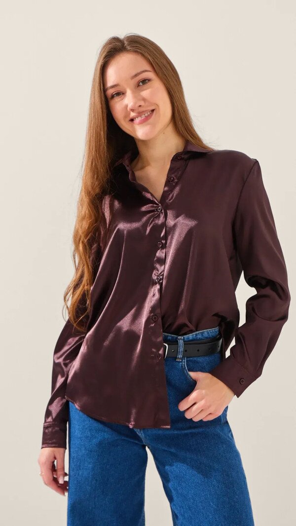 Сорочка однотонна жіноча LAWA WTC02452 M Шоколадний shop (2888000022257)  Фото №3