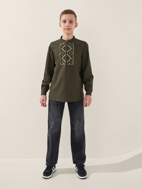 Сорочка вишиванка для хлопчика LAWA E-BB02302 152 см Хакі shop (2000999576133)  Фото №1
