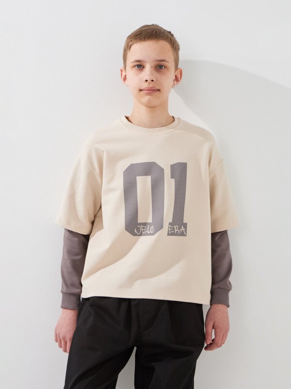 Світшот з принтом для хлопчика LAWA P-BB02339 134 см Бежевий shop (2000999536250)  Фото №1