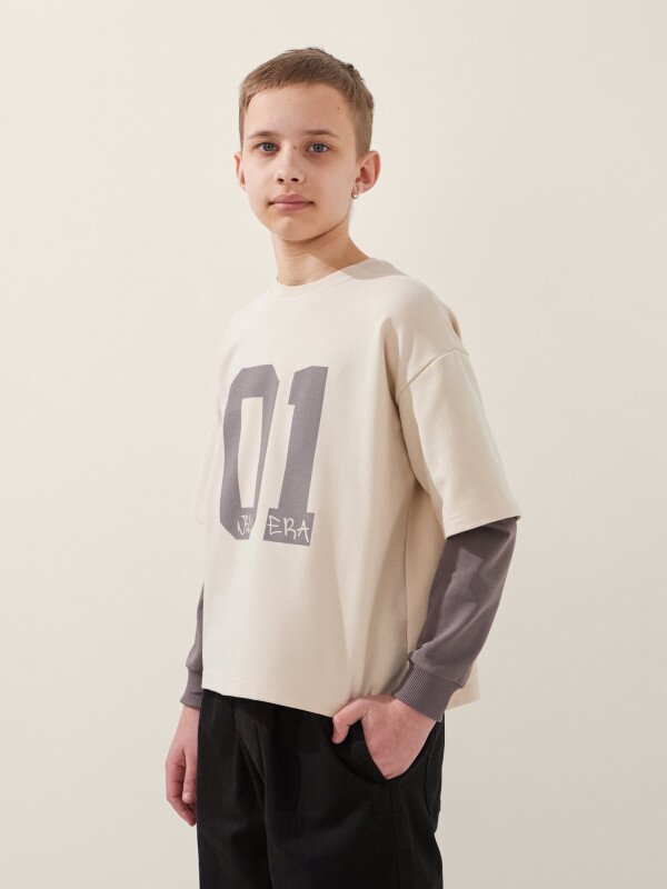 Світшот з принтом для хлопчика LAWA P-BB02339 140 см Бежевий shop (2000999536281)  Фото №2