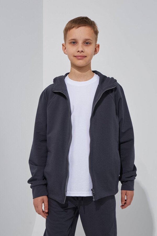 Толстовка однотонна для хлопчика LAWA BBC02321 122 см Графітовий shop (2000999147135)  Фото №2
