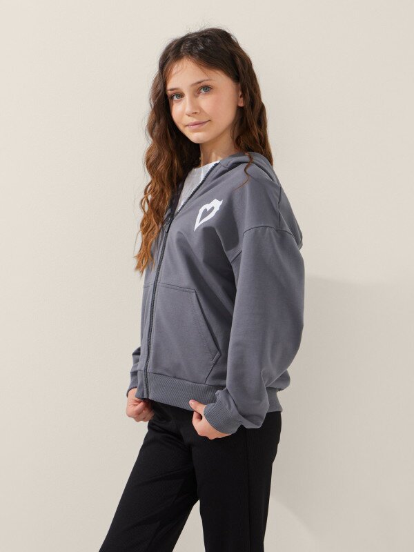 Толстовка з принтом для дівчинки LAWA P-GB02343 152 см Графітовий shop (2000999564123)  Фото №1